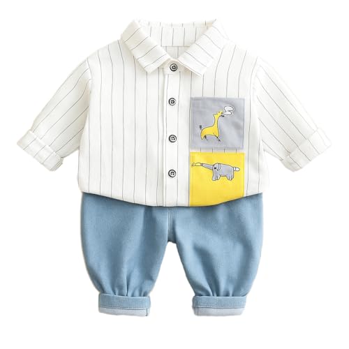 Image of Bold N Elegant Boys Cotton Muslin Shirt with Jeans Casual Outfit for Kids | Soft Stripe Shirt with Denim Pant Party Dress for Boys