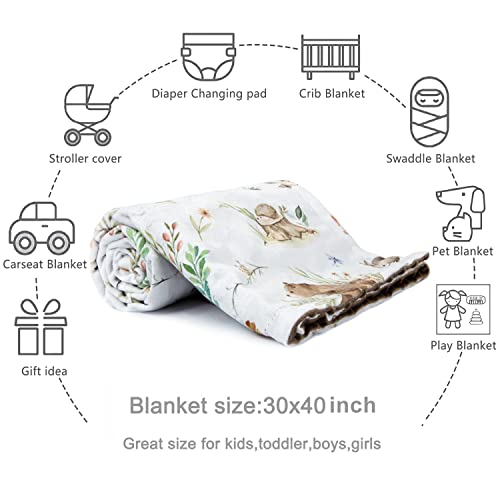 Image of HOMRITAR Baby Blanket for Boys Girls Soft Plush Minky Blanket with Double Layer Dotted Backing for Toddler Nursery with Woodland Animals Printed 30 x 40 Inch (75 x 100 cm)