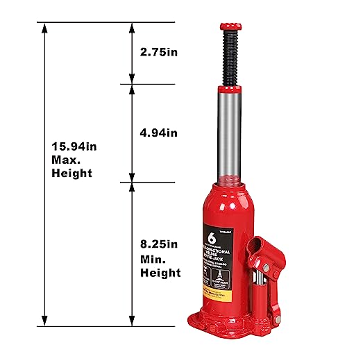 BIG RED T90603C Torin Welded Car Bottle Jack with Vertical and Horizontal Usage: Capacity 6 Ton (12,000 LBs), Red by BIG RED - Image 3