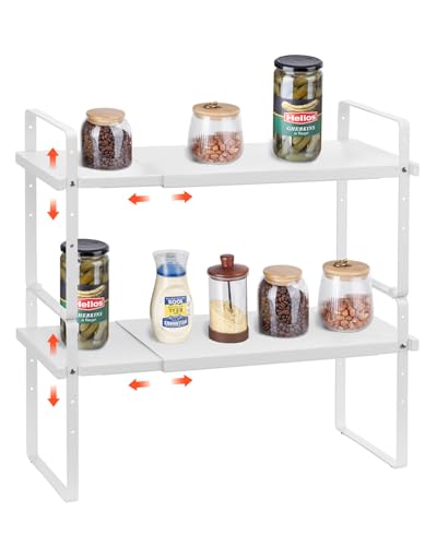 VEVOR Organizador de Estantes Ajustable para Gabinetes, 2 Niveles, Apilables y Elevadores de Almacenamiento, Organizadores de Despensa para Cocina, Oficina, 650 x 220 x 500 mm, Blanco, Carga 10 kg