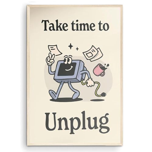 Wall Art Print, Retro Unplug Poster, Self Care Tech Detox