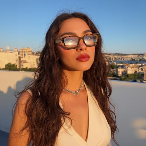 Image of FEISEDY Retro Blue Light Blocking Glasses for Women Men 90s Classic Rectangle Frame Thick Chic Computer Eyeglasses B2383R
