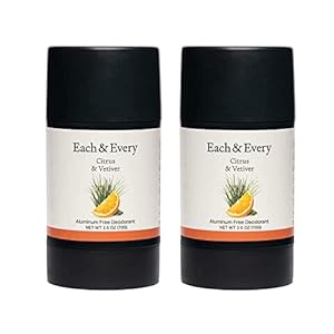 Each & Every All Natural Deodorant – Aluminum Free Deodorant for Women & Men – Citrus & Vetiver Multipack – Travel Size Plant-Based Packaging (2 Pack, 2.5 Oz Each)