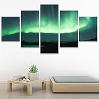 SIGNWIN 5 Panel Canvas Wall Art Astronomy & Space Contemporary Cosmic Dramatic Green Group Photography Realism Ultra for Home Decorations Ready to Hang - 60