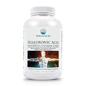 Nature’s Lab Hyaluronic Acid with Biocell Collagen and MSM – Skin Hydration, Joint Health – 120 Capsules (40 Day Supply)