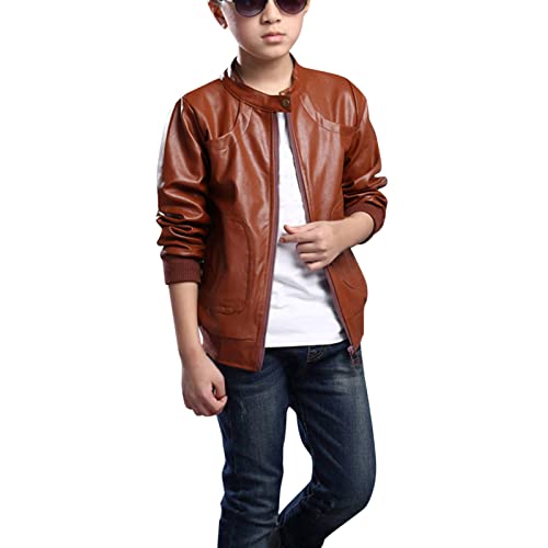Boys Leather Jackets For Toddler Kids Motorcycle PU Leather Coats Fall Winter Outerwear (Brown, 9-10 Years)