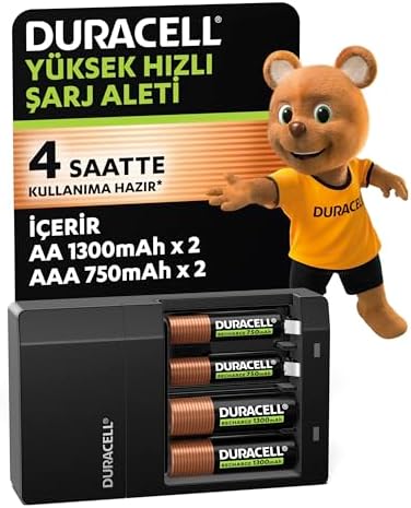 Duracell CEF 14 Pil Şarj Cihazı, 4 saat (1 adet) ve Şarj Edilebilir AA ve AAA Pil (2'şer adet) - Görsel 1