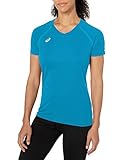 Asics Motion-Dry-Gewebe ASICS Damen Circuit 8 Warm-up Shirt kurzärmelig, Blau-Atomic Blue, Large