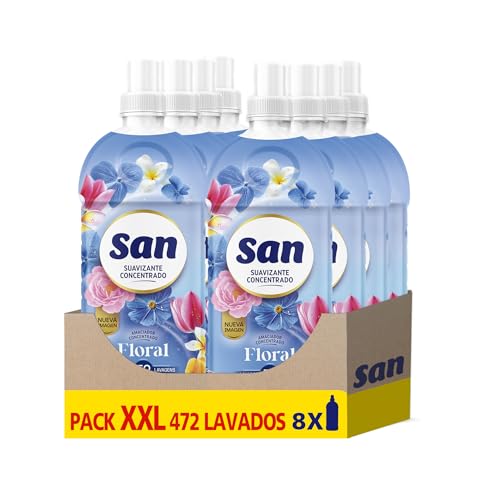 SAN Lavagem líquida concentrada, suave, fragrância floral duradoura, embalagem de 8 x 59 lavagens = 472 doses