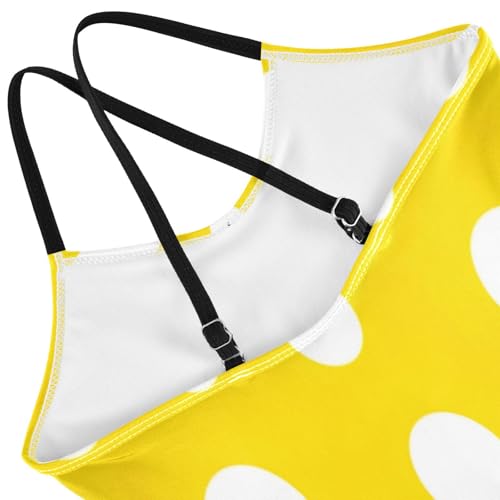 Toddler Swimwear, Summer Beach Swimsuit 3-10 Y, White Polka Dots Yellow4