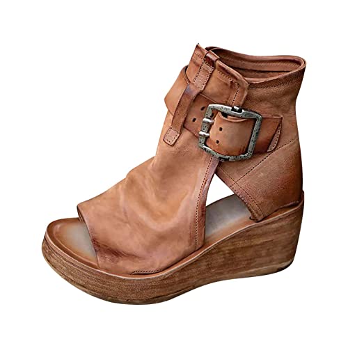 High Top Sandals for Women Platform Summer Vintage Casual Fish Mouth Open Toe Buckle Hollow Chunky Wedge Sandals Comfy Ladies Outdoor Roman Shoes