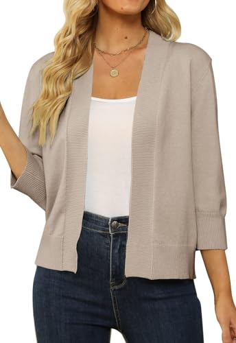Image of Womens 3 /4 Sleeve Cropped Cardigan Sweater Fashion Cardigans Lightweight Knit Sweaters