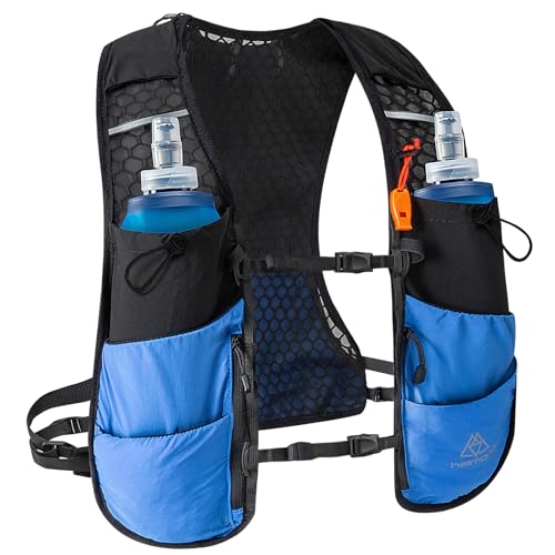 Haimont Hydration Pack Running Vest with Dual Soft Flasks, 5L Lightweight Trail Run Hydration Vest for Women Men with Multi-Pocket Hiking, L, Blue