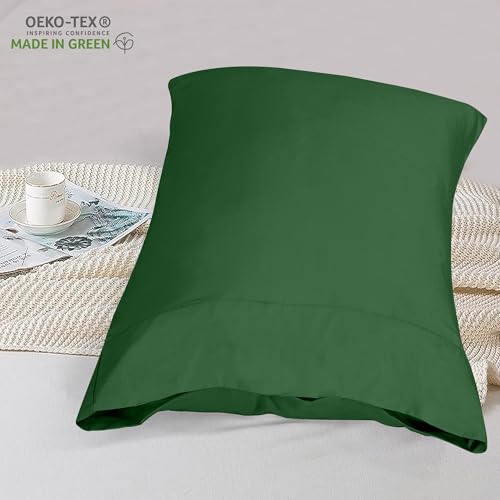 Image of ROYALE LINEN 300 Thread Count 100% Long Staple Combed Cotton Pillowcases Set Of 2 - Ultra Soft - Standard Bed Pillow Cover - 20 inchx26 inch - Breathable, Cool & Crisp Percale Pillow Cases (Std, Hunter Green)