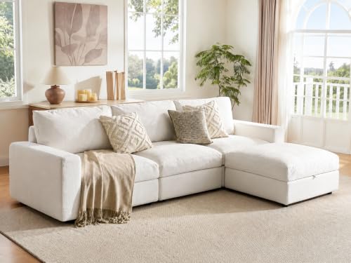 Image of Cloud Couch Sectional 113.2'' Oversized Modular Deep Seat Sofa L Shaped Comfy White Cloud Couch with Washable Cover for Living Room 3 Seater with 1 Ottoman