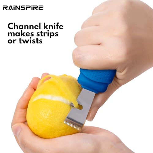 Image of Rainspire Lemon Zester Tool with Channel Knife, Stainless Steel Citrus Zester Tool, Lemon Peeler, Zesters for Kitchen, Ultra Sharp 2-in-1 Tool Easily Creates Citrus Zest, Dark Blue