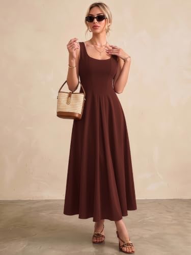 Image of Solid Fit and Flared Round Neck Midi Dress for Women's & Girl's