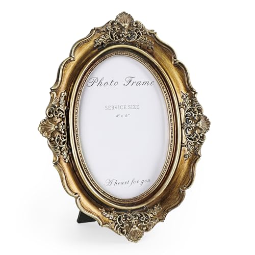 4x6 Picture Frame Gold, Vintage Bronze Gold 4 by 6 Picture Frame Hand-Crafted Resin with Glass Front Ornate Retro Antique Photo Frame for Wall and Tabletop Display Home Decor