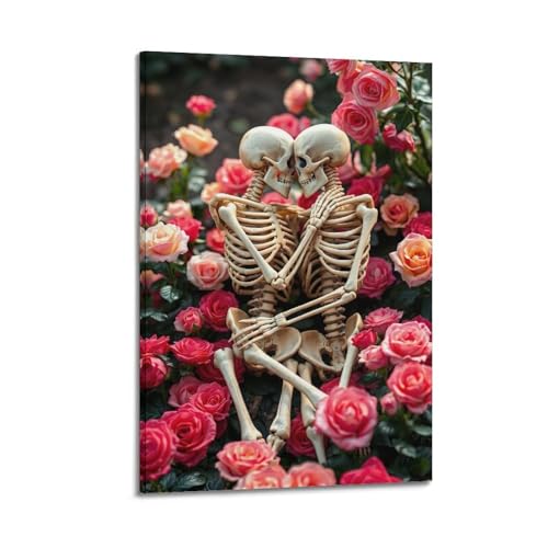 Toile amoureux des squelettes peinture rose 50x75 cm pour un salon au style moderne et audacieux