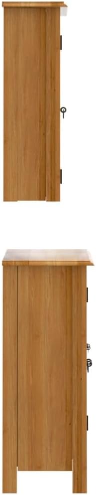 Natural Pine Solid Wood Bathroom Furniture Set, Rustic Side & Wall Cabinets for Storage, Durable Rectangular Vanity Cabinet Organizer