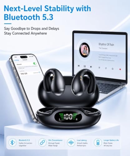 Boytond Ultra Open Ear Earbuds - Comfortable Clip-On Bone Conduction Earbuds, Over-The-Ear Open Headphones with Waterproof Build for Running, Gym Workouts, and Outdoor Sports, Shadow Black - image 6
