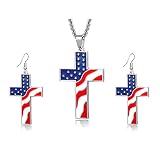 WCRAZYE American Flag Cross Earring Necklace American Flag Pendant Earring Set for Women Girl Indepe
