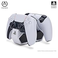 PowerA Cargador Rápido Dual para 2 x Mandos Inalámbricos DualSense, Estación Doble de Carga para Mandos de Sony PlayStation 5 (Gris/Negro)