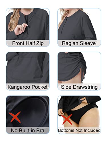 Halcurt Women's Plus Size Modest Swim Top Rash Guards Ruched Pouch Sun Shirt 3X Gray #TOP2