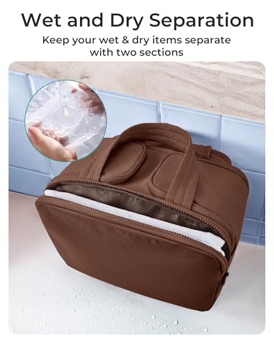 Image of BAGSMART Travel Toiletry Bag, Puffy Toiletry Bag for Women, Wide-open toiletry bags for traveling, Large Travel Cosmetic Makeup Bag Organizer for Accessories,Toiletrie (Coffee Brown)
