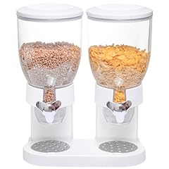 HUOLE Doppio dispenser per cereali Cornflakes,dispenser per cereali,cereali,Doppio plastica Dry food Cereal dispenser double canister,Clear canister Fresh Candy titanio chicchi di stoccaggio (Bianco)