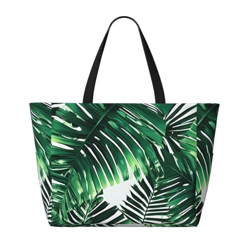 Tropical Palm Banana Leaves Print Waterproof Beach Bag For Womentote Bag Zipper And Pockets For Travel Vacation2