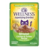 Wellness Appetizing Entrées Mousse Adult Wet Cat Food, Natural, Protein-Rich, Grain Free, 1.4 Ounce Pouch, 8 Pack (Chicken & Turkey Recipe)