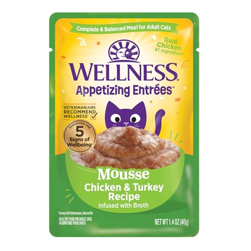 Image of Wellness Appetizing Entrees Mousse Adult Wet Cat Food, Natural, Protein Rich, Grain Free, Chicken and Turkey Recipe, 1.4 oz, Pack of 8 Pouches