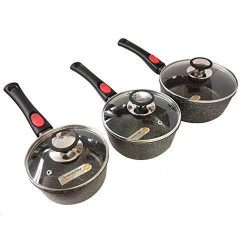 ESPACE CUISINE Lot de 3 casseroles Pierre 16/18/20 cm Tous Feux Dont Induction Tous Feux Dont Induction sans PFOA Cuisson sans Matière Grasse Revêtement en...