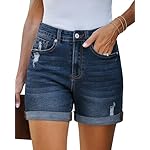 LookbookStore Jean Shorts Womens Stretchy High Waisted Ripped Denim Shorts with Pockets Trendy Distressed Cut Off Shorts