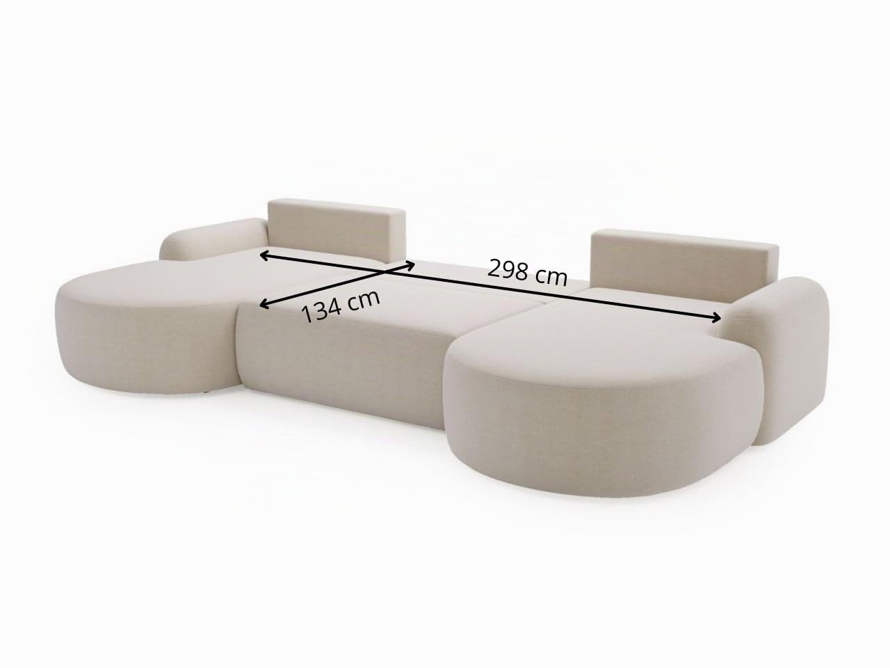 GRAINGOLD Aurio Ecksofa mit Schlaffunktion & Bettkasten 347x177 cm, U-Form Sofa mit Stauraum, Schlafcouch für Wohnzimmer, Bouclé-Stoff, 5-Sitzer Wohnlandschaft, Modernes Design (Grau)