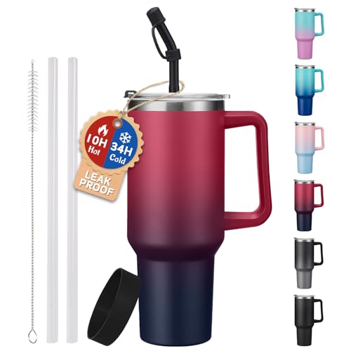Image of ICIOI 40 oz Tumbler with Handle and Straw - Spill Proof Travel Coffee Mug
