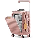 Joyway 20 Inch Carry on Luggage with Aluminium Frame and Front Pocket, PC Hardshell Suitcase with USB Port and Cup Holder, 21.5x14.2x9 Airline Approved, Luggage with Spinner Wheel TSA Lock(Rose Gold)