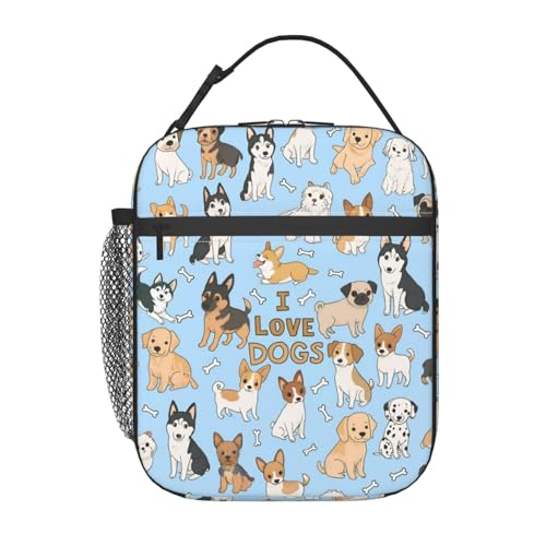 cromcu Cute Dog Lunch Box for Kids Girls Cartoon Puppy with Bone Reusable Thermal Insulation Cooler Tote Bags Adorable Pet Lover Insulated Bag for School Picnic Camping Outdoor Travel Gifts