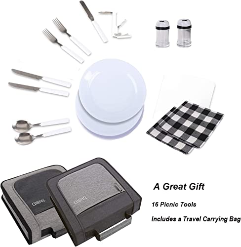 BRONZY TABID Picnic Set Camping Cutlery Organizer 2 Person Dinnerware Set - 16pcs Mess Kit,Portable Eating Set with Plates,Spoons,Knives,Wine Opener,Forks,Napkins (Black) (2 Person, Gray) - Thumbnail 4