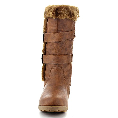 Lucky Top Youth-1K Children Girl's Low Heel Double Buckle Knee High Snow Boots3