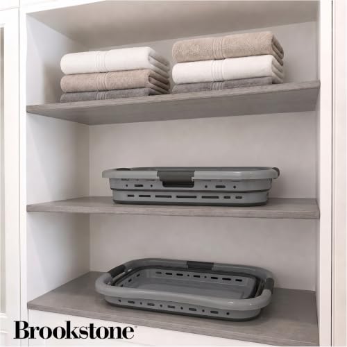 Image of Brookstone 11 Gal Collapsible Laundry Basket With 3 Handles, Hip Hugger Design, Non-Slip Comfort Grip, Lightweight BPA-Free Space Saving Pop-Up Hamper, 24 In, Portable and Sturdy, Dark Gray
