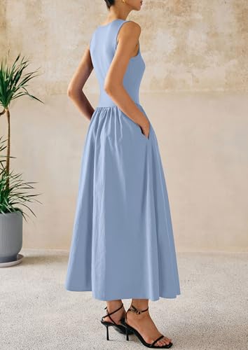 Image of PRETTYGARDEN Maxi Dresses for Women 2026 Summer Casual Sleeveless Patchwork Flowy Vacation Sundress Knit Long Work Tank Dress