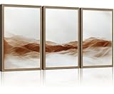 3Pcs Framed Minimalist Desert Landscape Wall Art Modern Neutral Canvas Prints Brown Mountain Poster Artwork Gallery Wall Decor Living Room Bedroom Office Apartment 12x16 Inch Ready to Hang