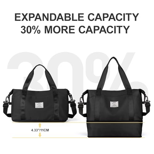 Women Travel Duffle Bag Sport Gym Tote Bag for Women Weekender Carry on Bags Beach Overnight Luggage Bag Waterproof Expandable Lightweight Version,H1- Black image 7
