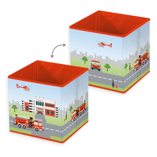 Herding Young Collection Aufbewahrungsbox Feuerwehr, ca. 30 x 30 x 30 cm, Aufbewahrung im Regal oder freistehend, 100% Polypropylen, Innen 100% Papier