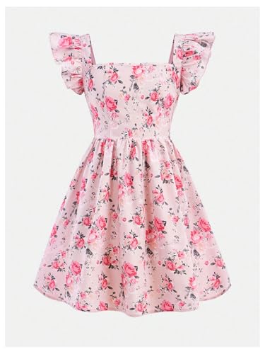 Verdusa Girl's Floral Tie Back Summer Dresses Ruffle Sleeveless A Line Short Dress4