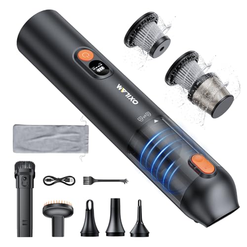 OXILAM Car Vacuum Portable - Handheld Vacuum Cordless 14000PA High Power, Blow & Suction 2 in 1, Up to 30 Mins Runtime, Cordless Vacuum Cleaner for Home, Pet, Car, Office (Black)