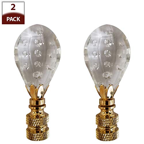 Image of Royal Designs Balloon Shaped with Dot Design Lamp Finial, Clear Faceted Crystal, Polished Brass Base - Set of 2