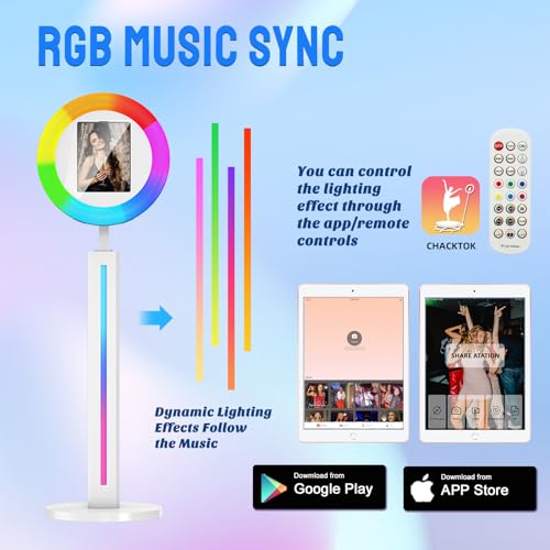 Image of Portable Photo Booth Compatible with Any Ipad, 2 Months ChackTok PhotoBooth VIP Member,RGB Music Sync, Software APP,Remote Control, Ring Light,Selfie Photo Booth with Flight Case White